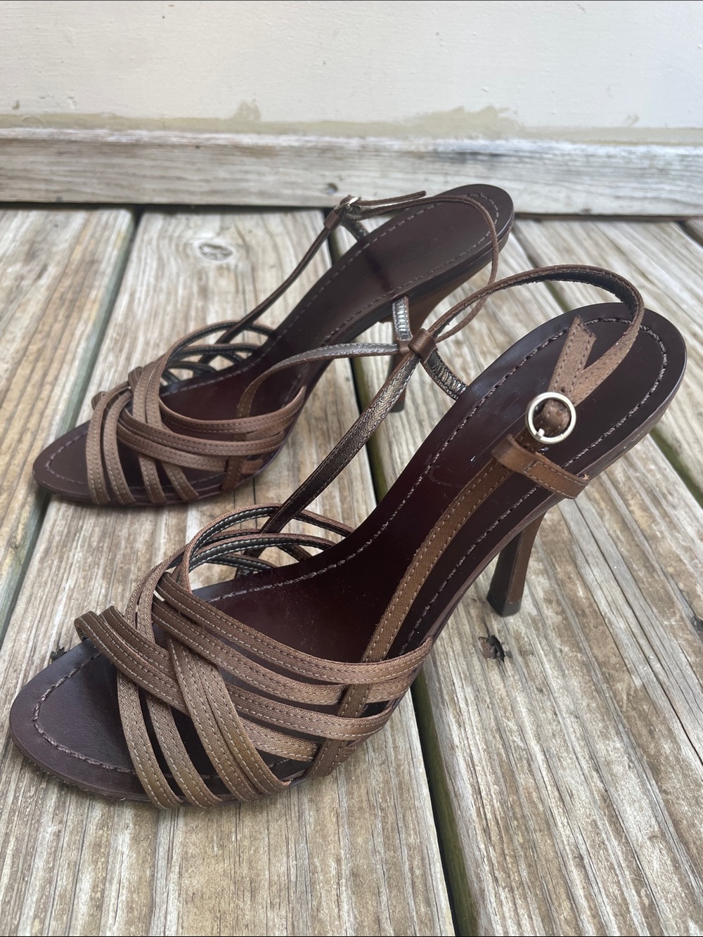 BCBGMAXAZRIA Brown Bronze Strappy Heeled Sandals Size 6.5